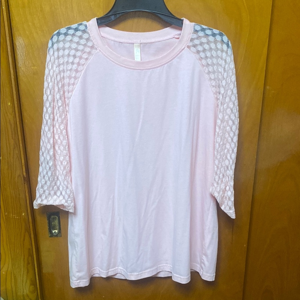 Pink Women's Top with Mesh Sleeves